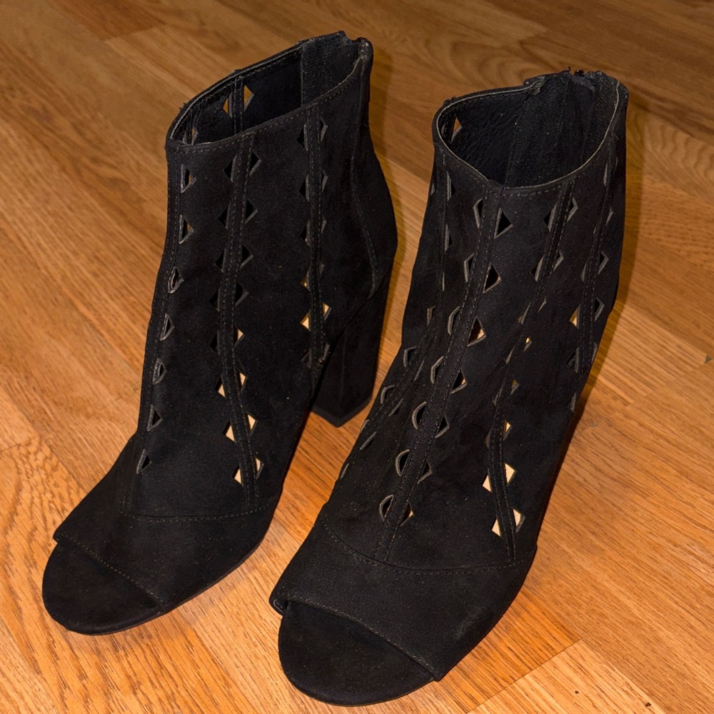 Black Peep-Toe Ankle Boots